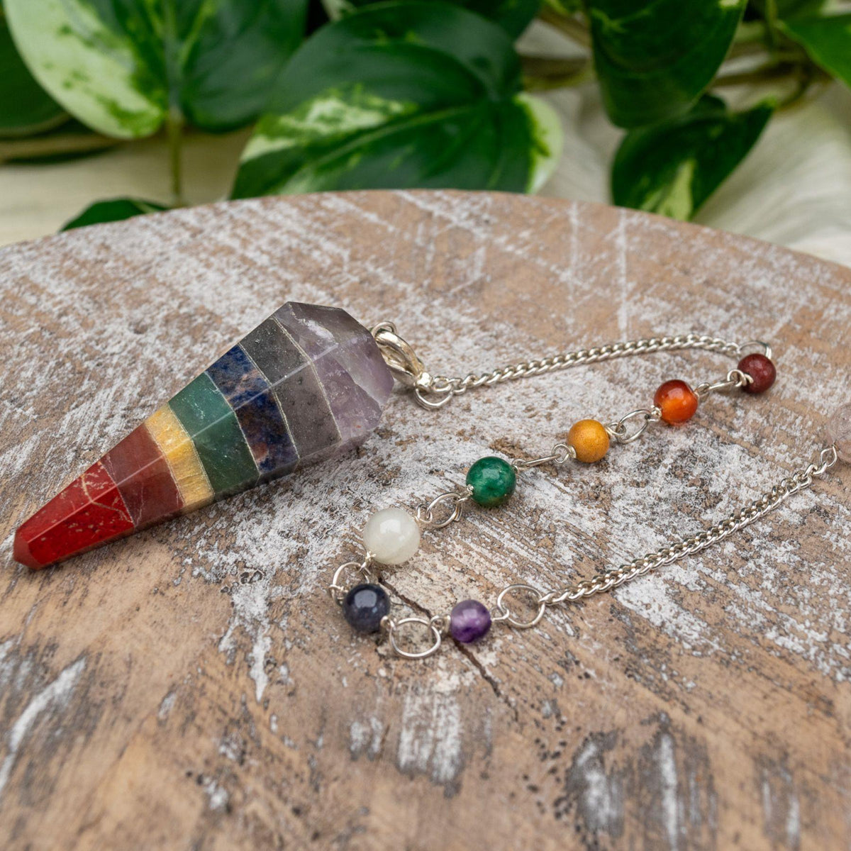 7 Chakra Faceted Pendulum with 7 Chakra Stones