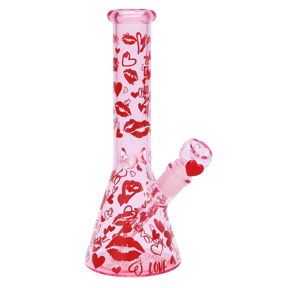 Pulsar ~ Valentine's XOXO Glass Beaker Water Pipe & Hand Pipe Set - 10" / 14mm F