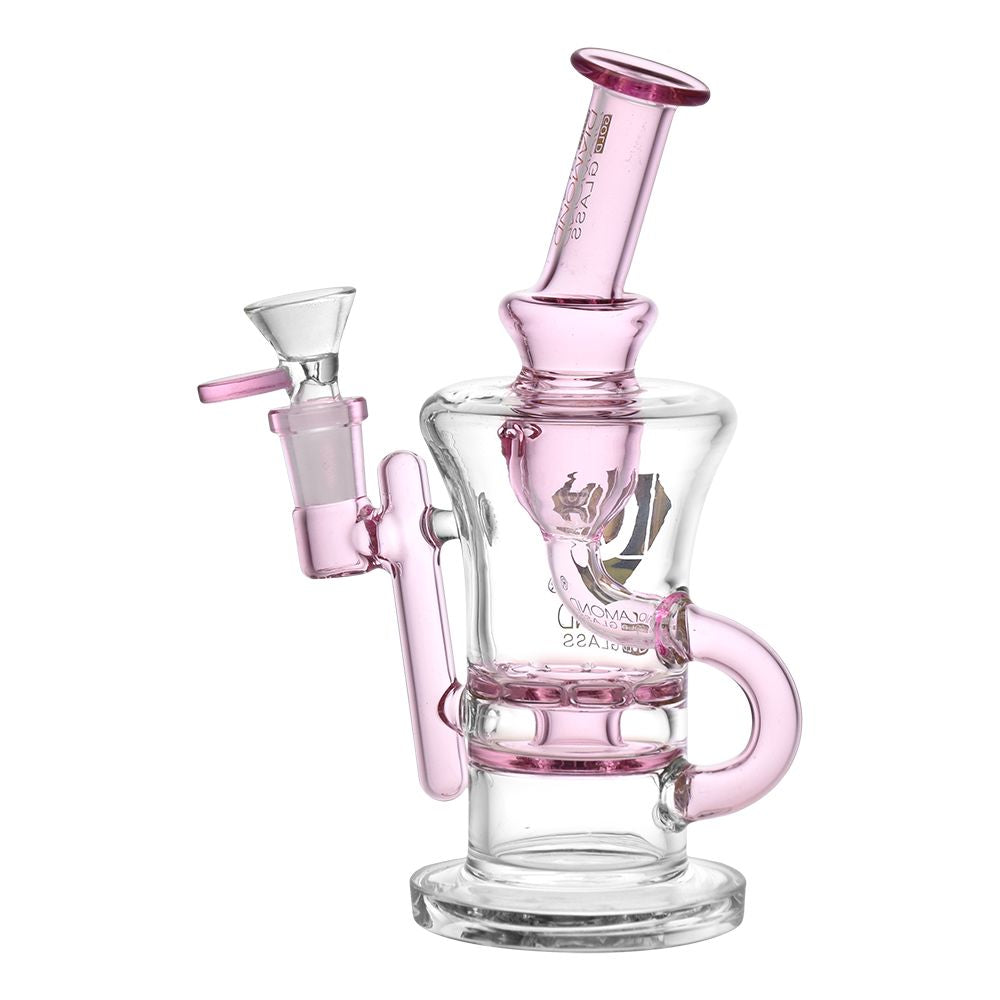 Diamond Glass - Gold Ratchet Perc Recycler Water Pipe - 7.75" / 14mm F