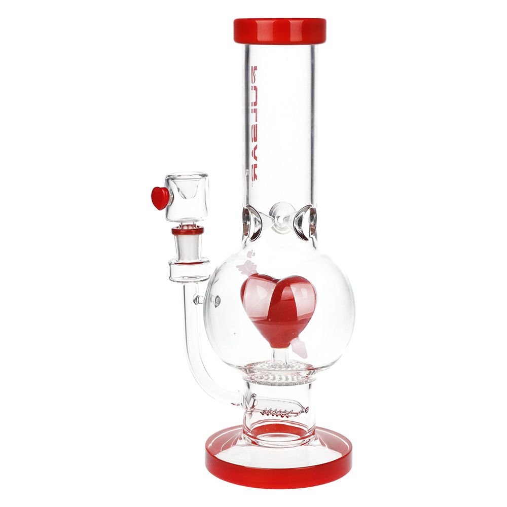 Pulsar ~ Cupids Heart Bubble Base Glass Water Pipe - 12" / 14mm F