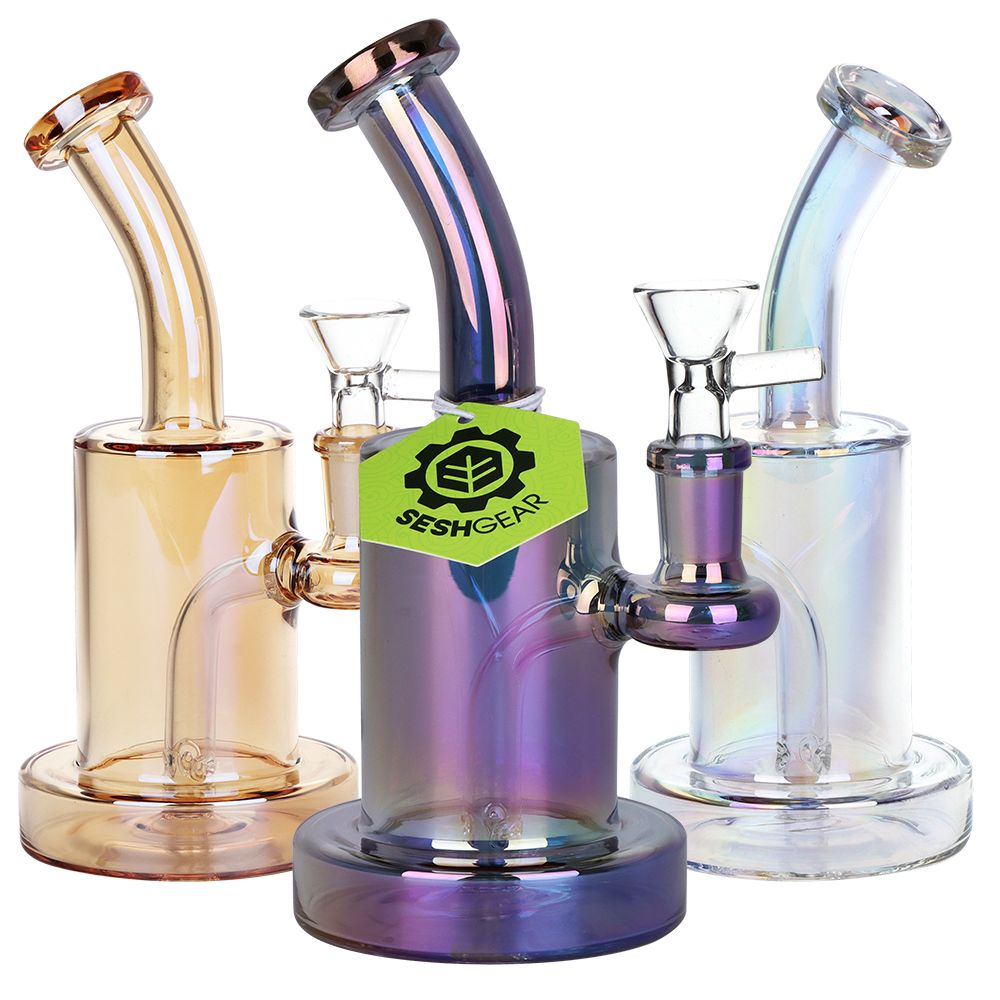 SeshGear ~ Electroplated Glass Rig - 7" / 14mm F / Assorted Colors 3ct