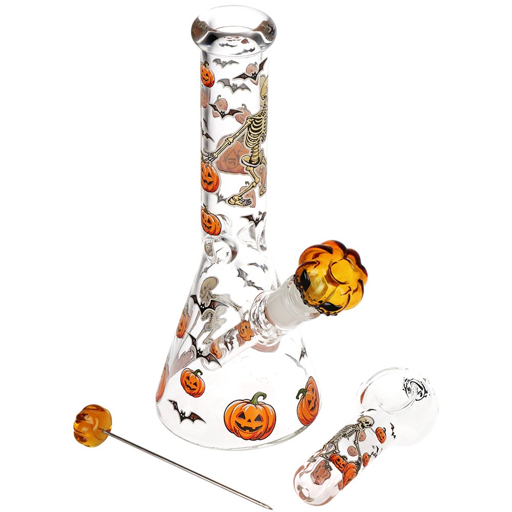 Pulsar ~ Halloween Ball Herb Pipe Glow Duo - 10" / 14mm F