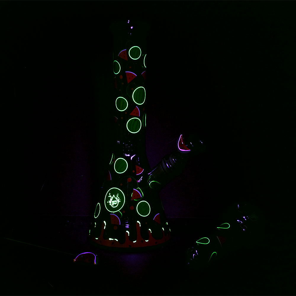 Pulsar ~ Fruit Series Watermelon Zkittles Herb Pipe Glow Duo - 10" / 14mm F