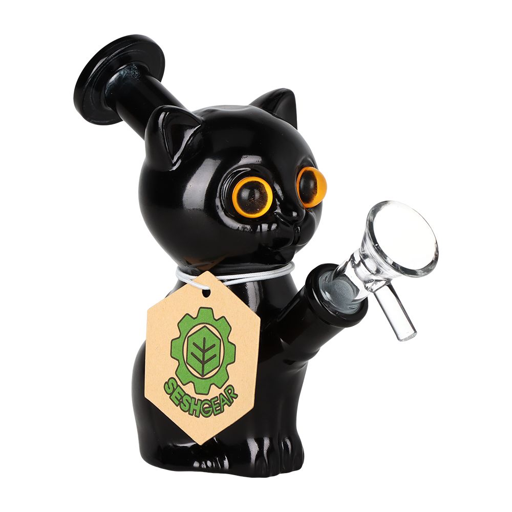 SeshGear ~ 2PC SET - SeshGear Mesmorizing Kitty Glass Water Pipe  - 4.75" / 14mm F / Assorted Colors