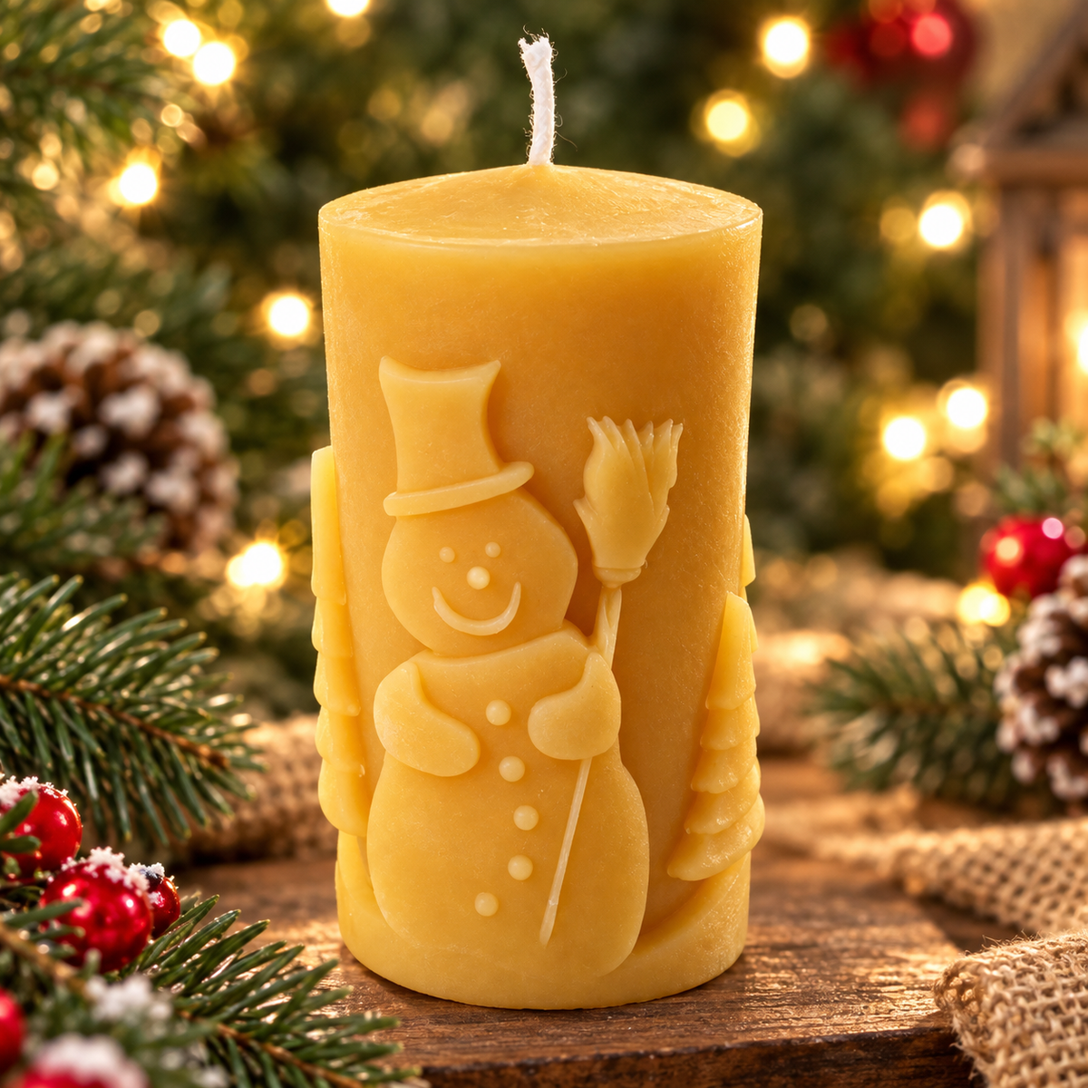 Frosty The Snowman Beeswax Pillar Candle