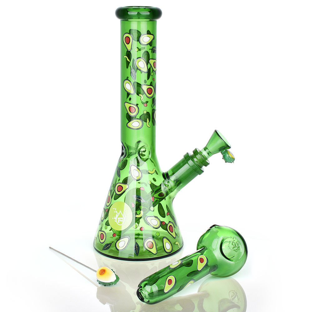 Pulsar ~ Fruit Series Avocado Gold Herb Pipe Glow Duo - 10" / 14mm F