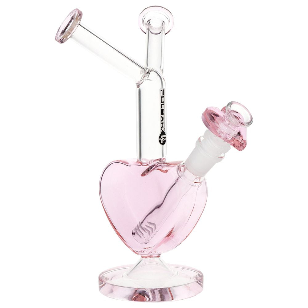 Pulsar ~ Double Kiss Heart Glass Water Pipe - 11" / 14mm F