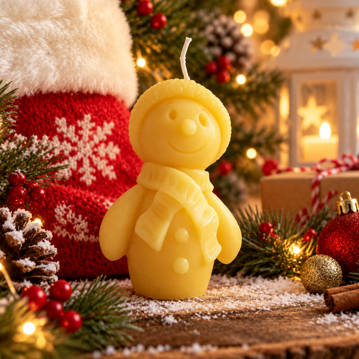 Snowman Beeswax Candle