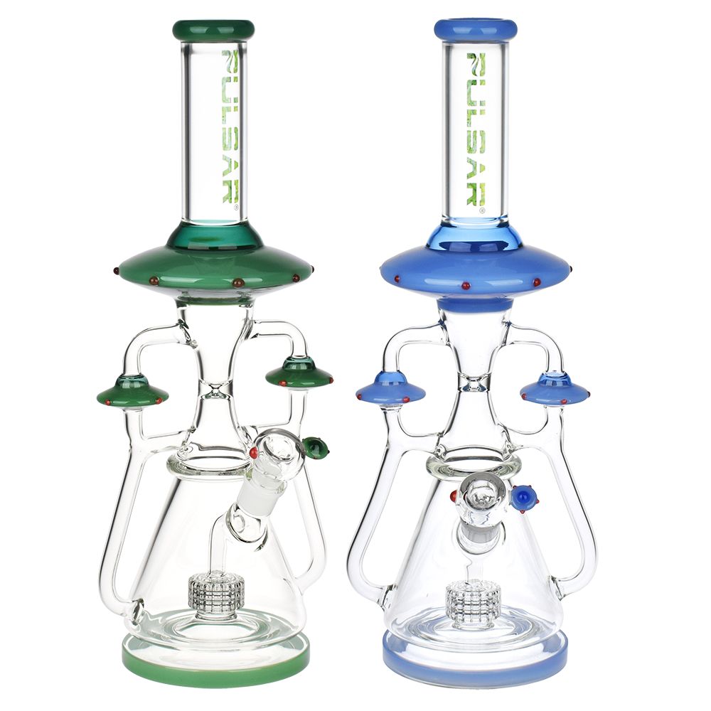 Pulsar ~ Far-Out Visitors Recycler Glass Water Pipe | 17.25" | 19mm F