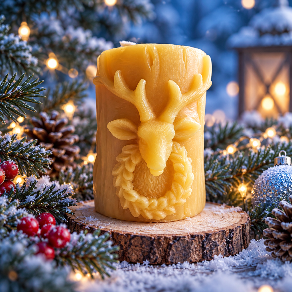 Reindeer Beeswax Pillar Candle