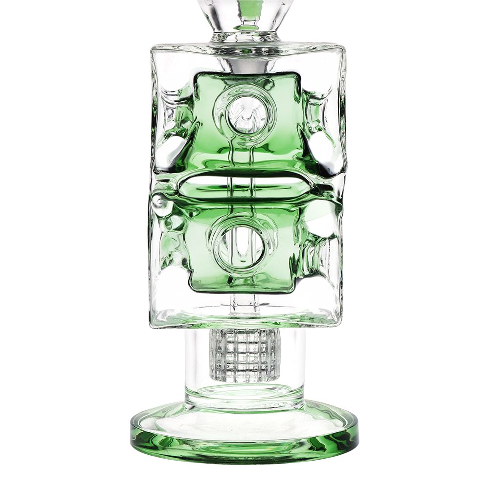 Pulsar ~ Double Swiss Perc Blocks Glass Water Pipe - 12.5" / 14mm F / Blue