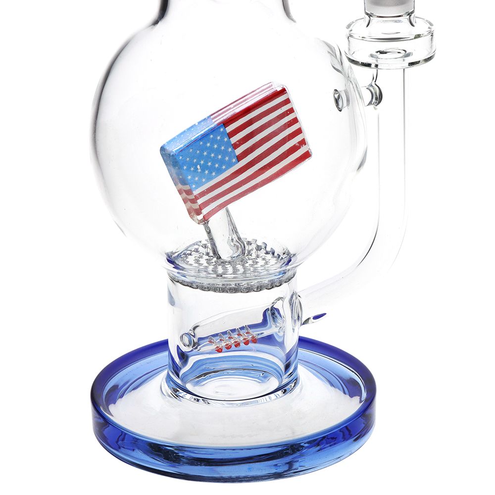 Pulsar ~ American Flag Celebration Bubble Base Glass Water Pipe - 13" / 14mm F