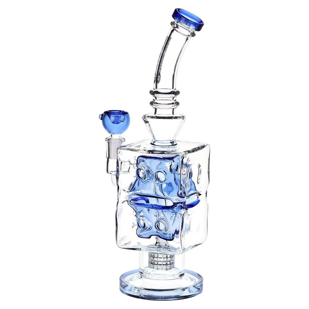 Pulsar ~ Double Swiss Perc Blocks Glass Water Pipe - 12.5" / 14mm F / Blue