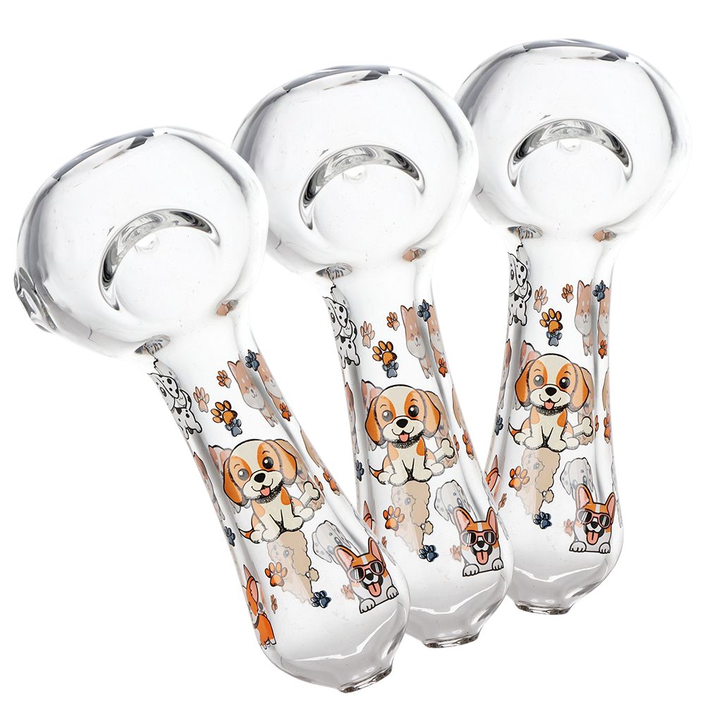 Pulsar ~ Cute Doggies Glass Spoon Pipe - 4.5" 3ct