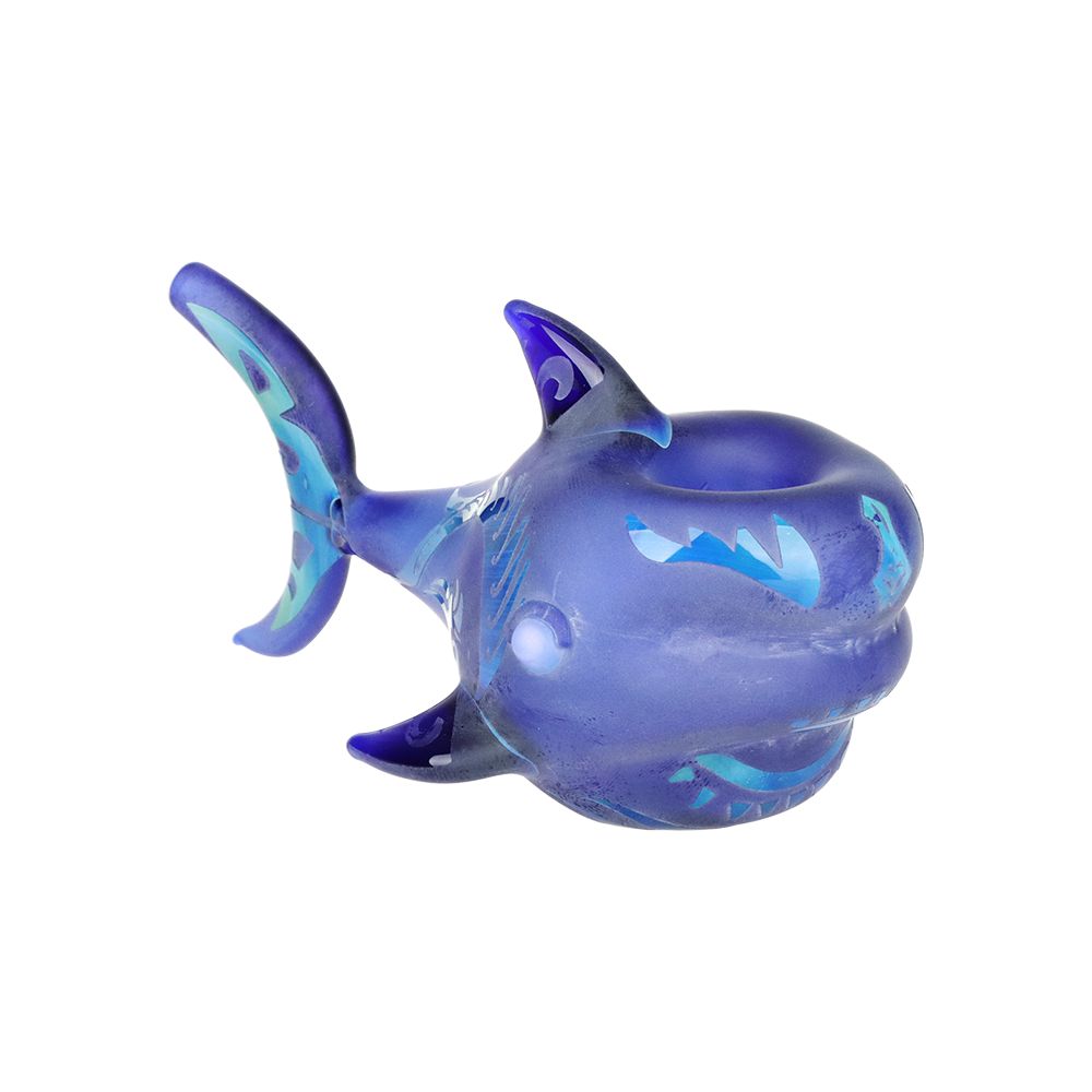 Shark Attack Sandblasted Glass Hand Pipe - 5" / Colors Vary