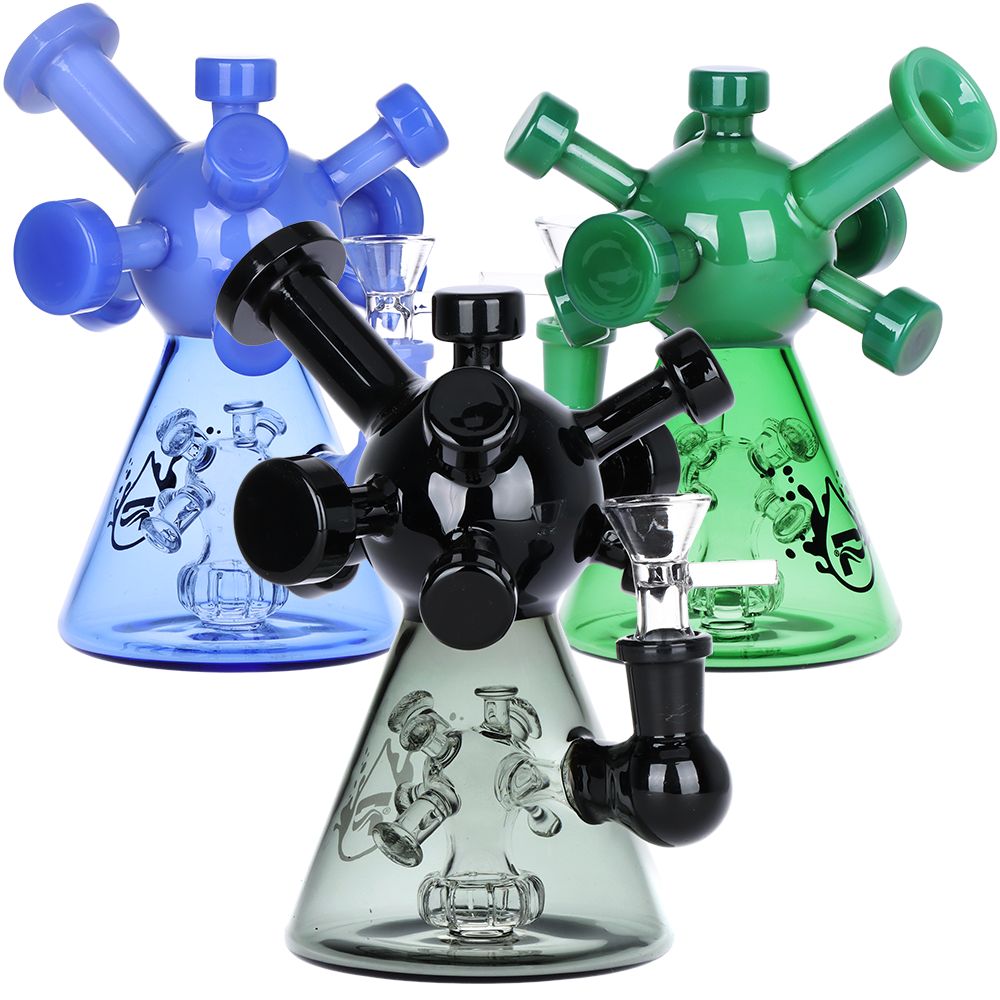 Pulsar ~ Molecule Glass Water Pipe - 7" / 14mm F / Colors Vary