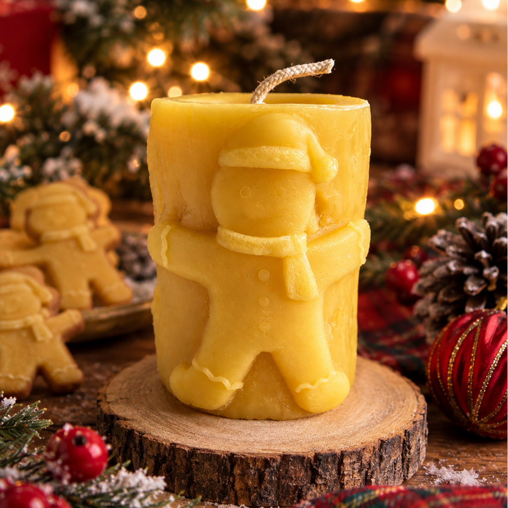 Gingerbread Man Pillar Beeswax Candle
