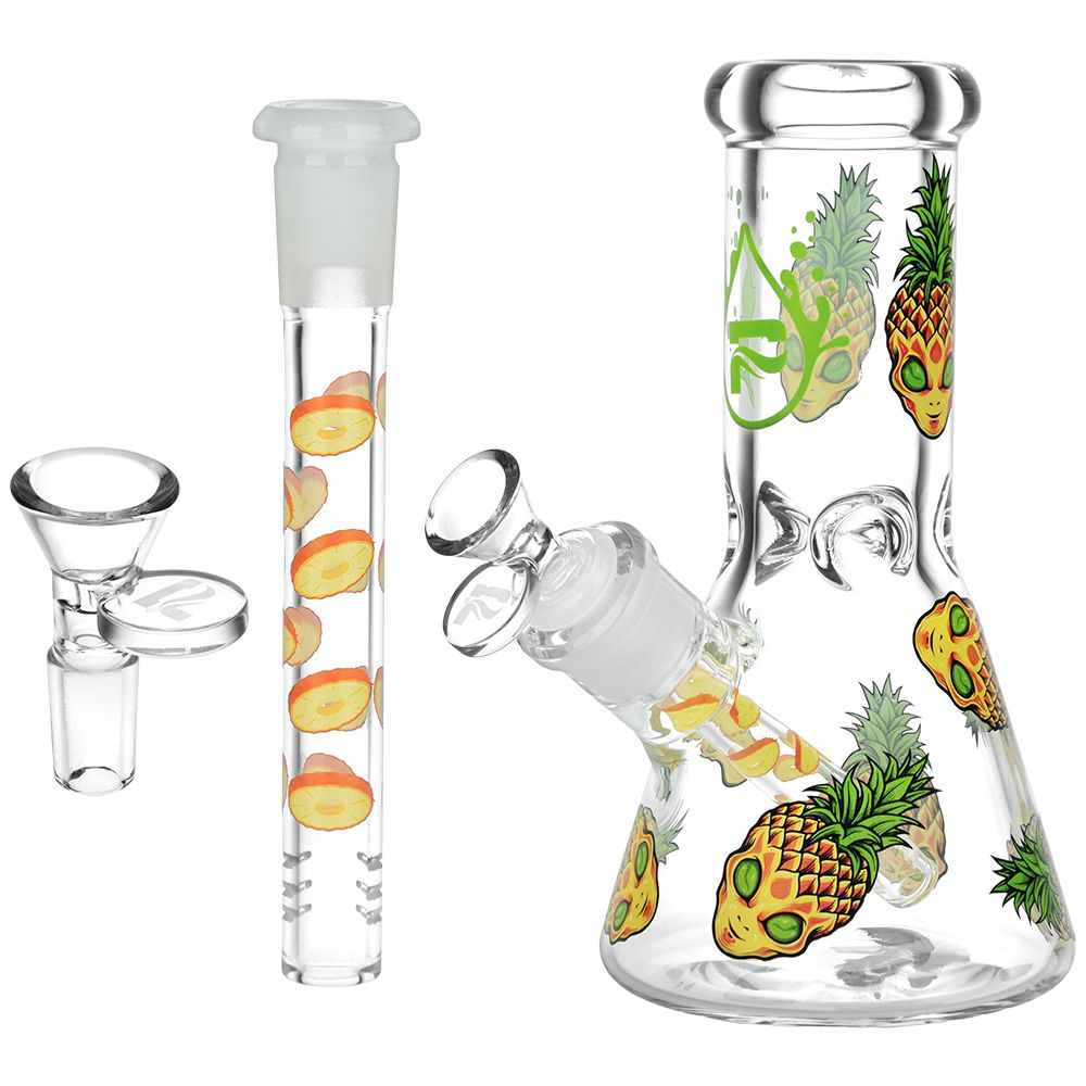 Pulsar ~ Pine alien Design Series Glass Beaker Water Pipe - 8"