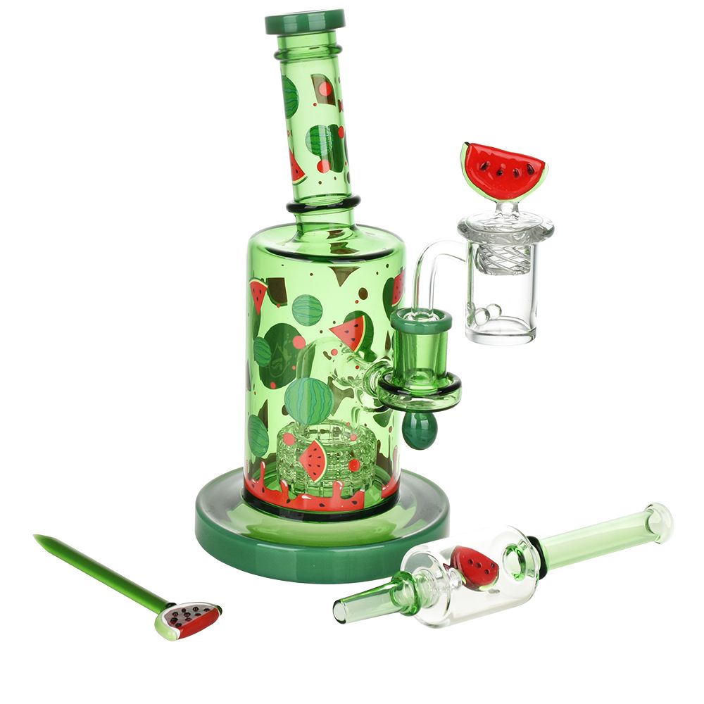 Pulsar ~ Watermelon Zkittles Glow In The Dark Dab Rig Kit - 8" / 14mm F