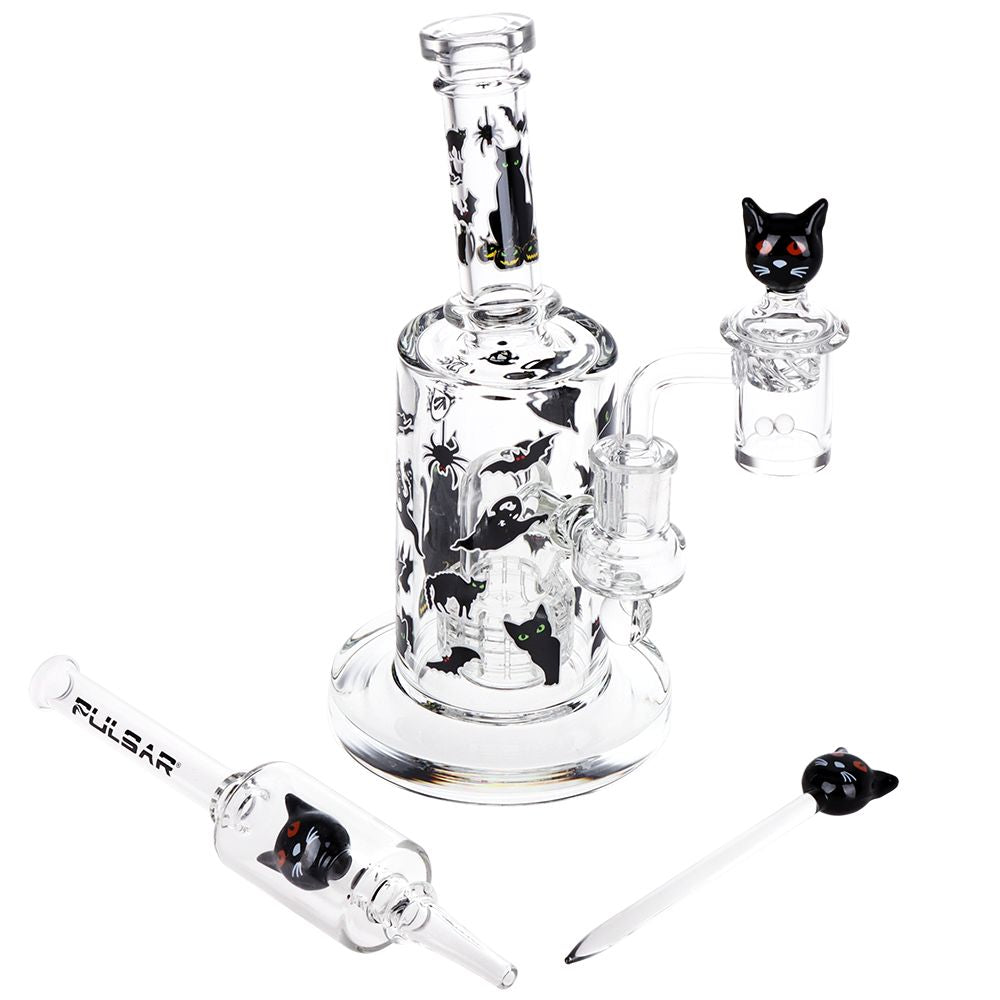 Pulsar ~ Superstitious Kitty Glass Dab Rig Set - 8" / 14mm F