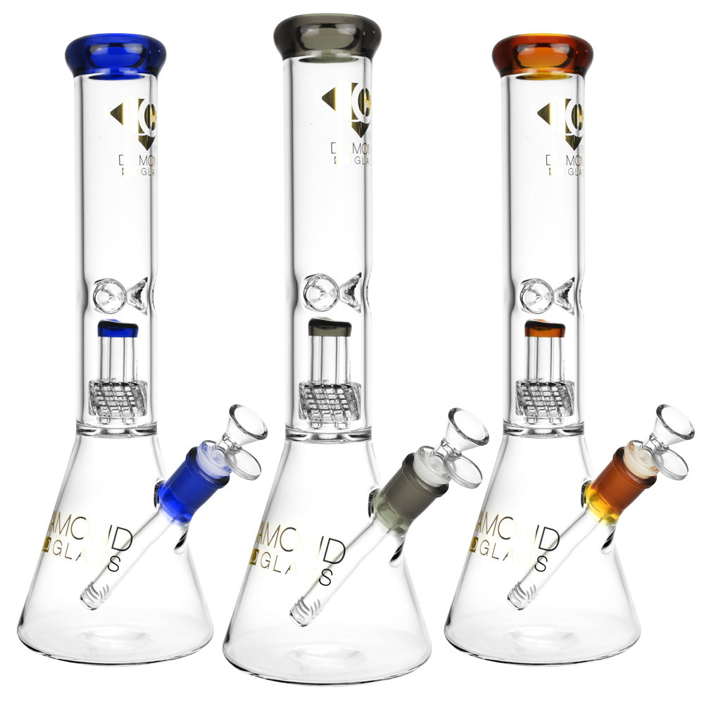 Diamond Glass - Gold Warp Water Pipe - 14.5"/14mm F/Clrs Vary