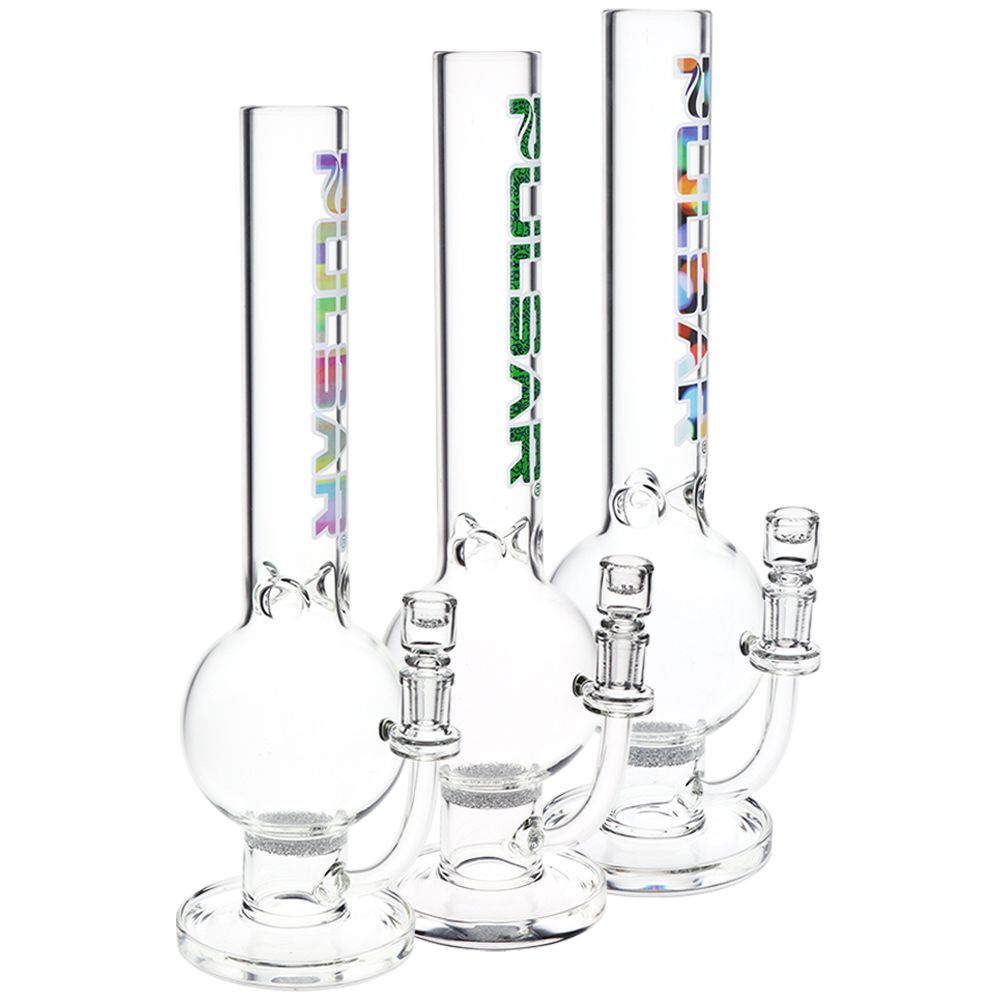 Pulsar ~ Round Ball Glass Water Pipe - 12" / 14mm F / Clear