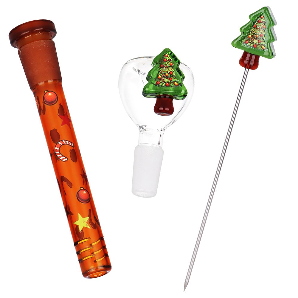 Pulsar ~ Christmas Tree Herb Pipe Duo - 10" / 14mm F