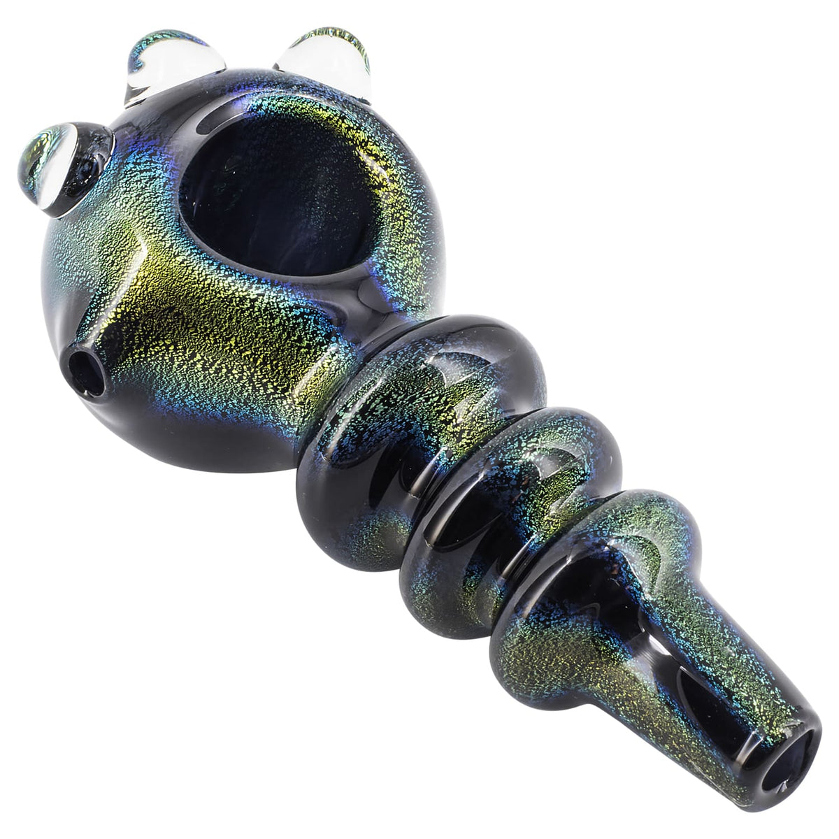 LA Pipes - Solid Blue Dichro Maria Ringed Spoon Pipe