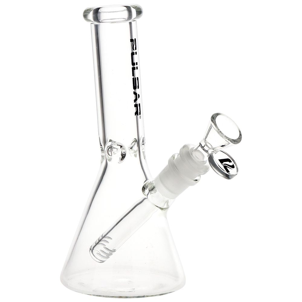 Pulsar ~ Slant Neck Beaker Glass Water Pipe Zippered Case Travel Kit - 7" / Clear
