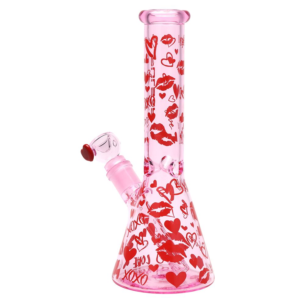 Pulsar ~ Valentine's XOXO Glass Beaker Water Pipe & Hand Pipe Set - 10" / 14mm F