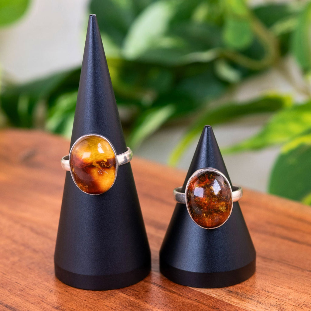Oval Amber Ring Sterling Silver