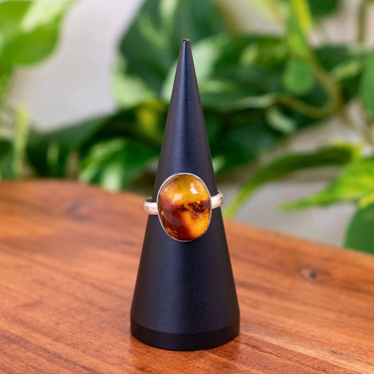 Oval Amber Ring Sterling Silver