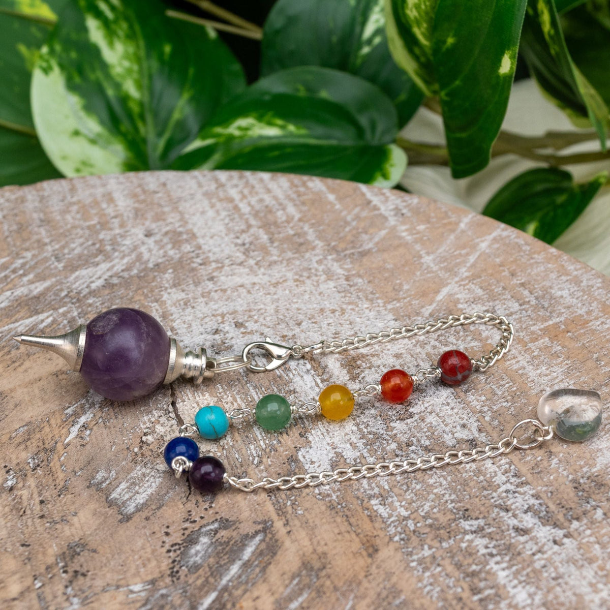 Amethyst Sephoroton Pendulum with 7 Chakra Stones