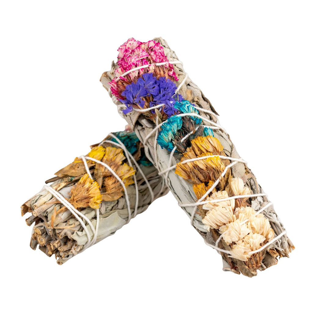 White Sage with Assorted Flowers Smudge Stick