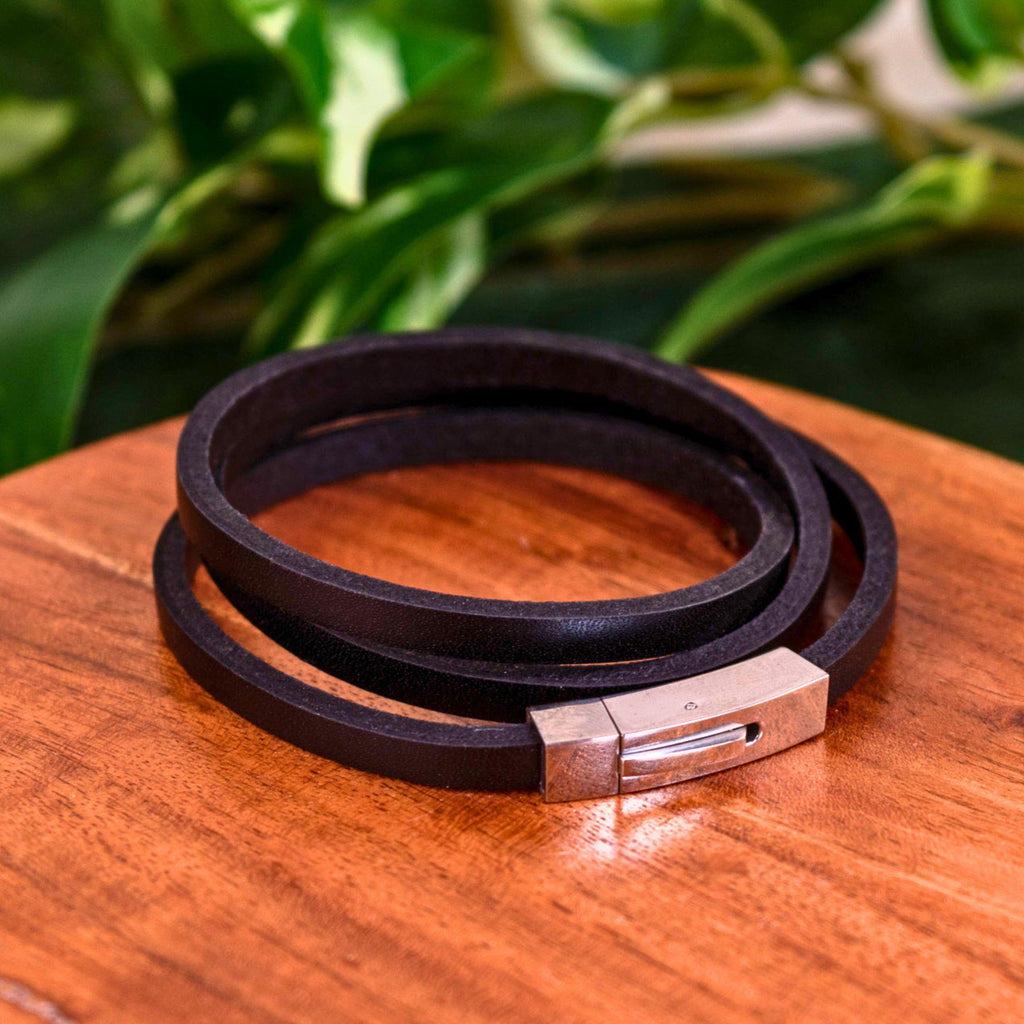 Black Leather Wrap Bracelet