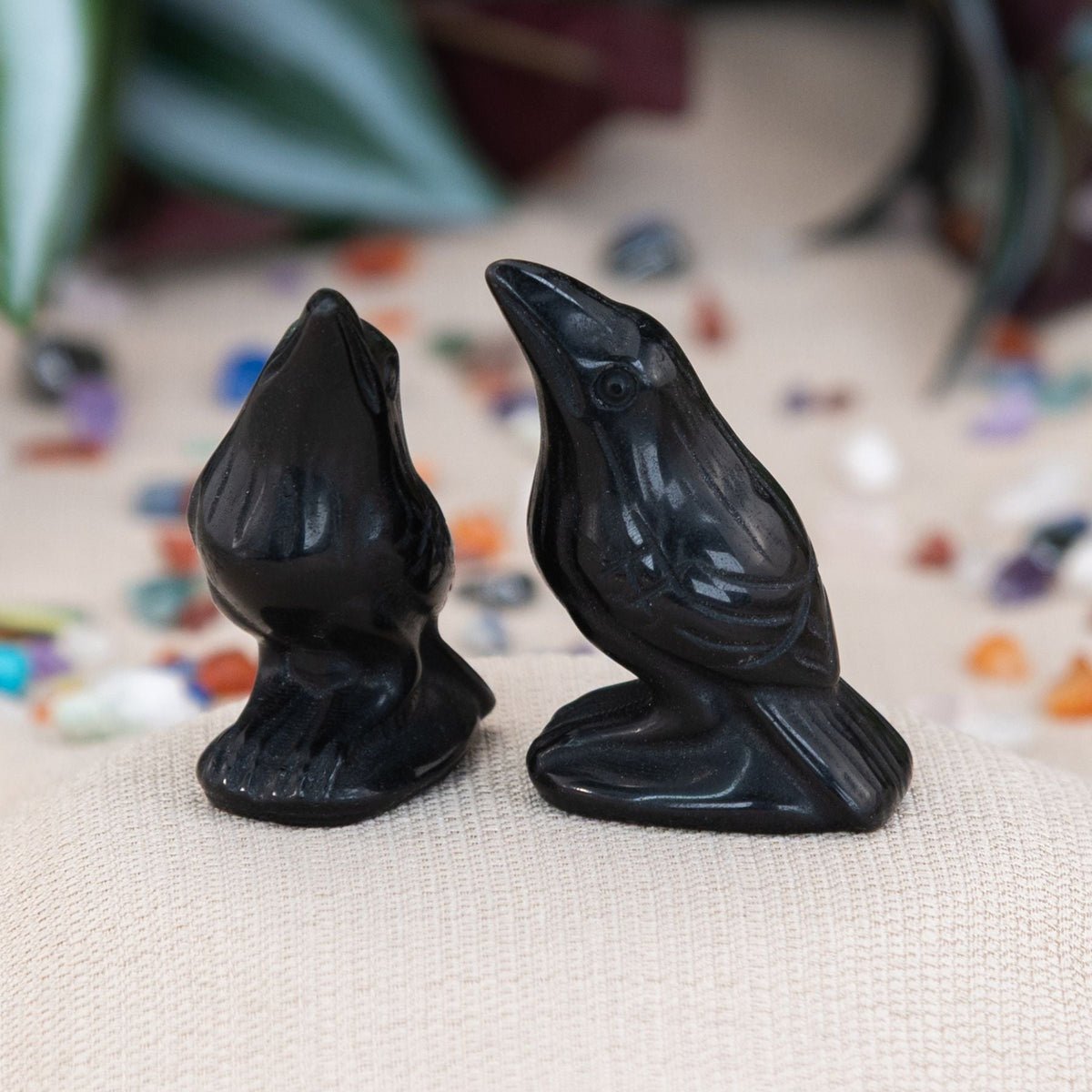 Hand Carved Obsidian Crow
