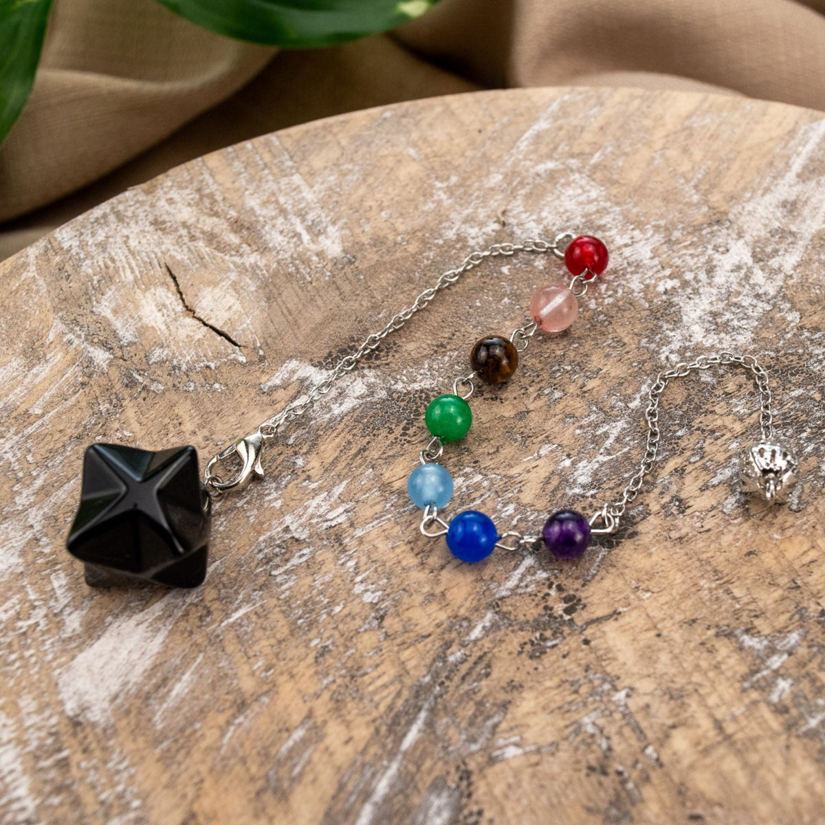 Crystal Merkaba Pendulum with Chakra Stones