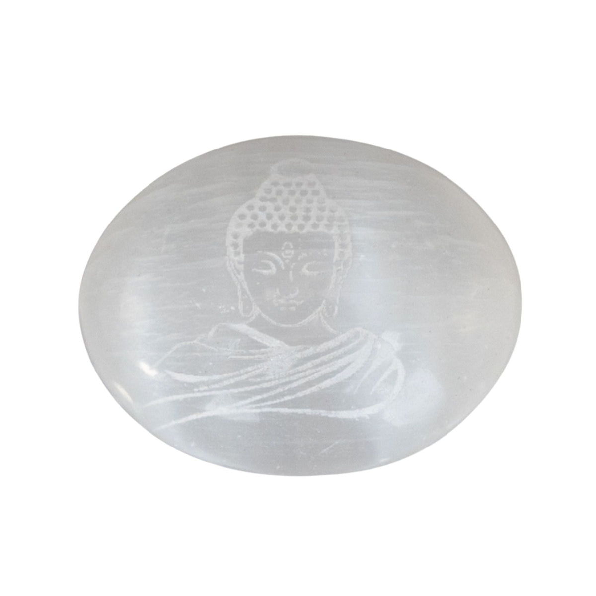 Buddha Engraved Selenite Palm Stone