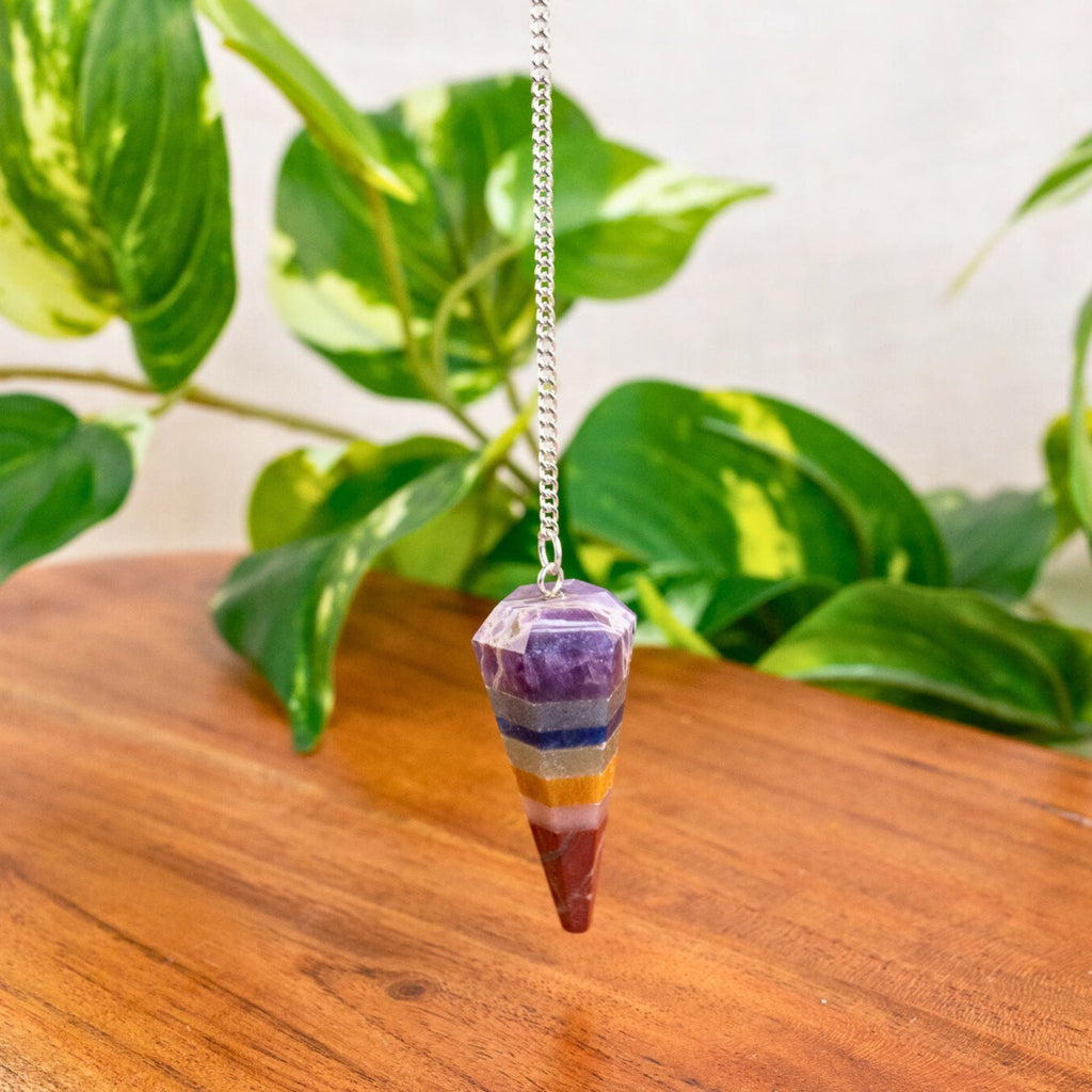 7 Chakra Faceted Pendulum