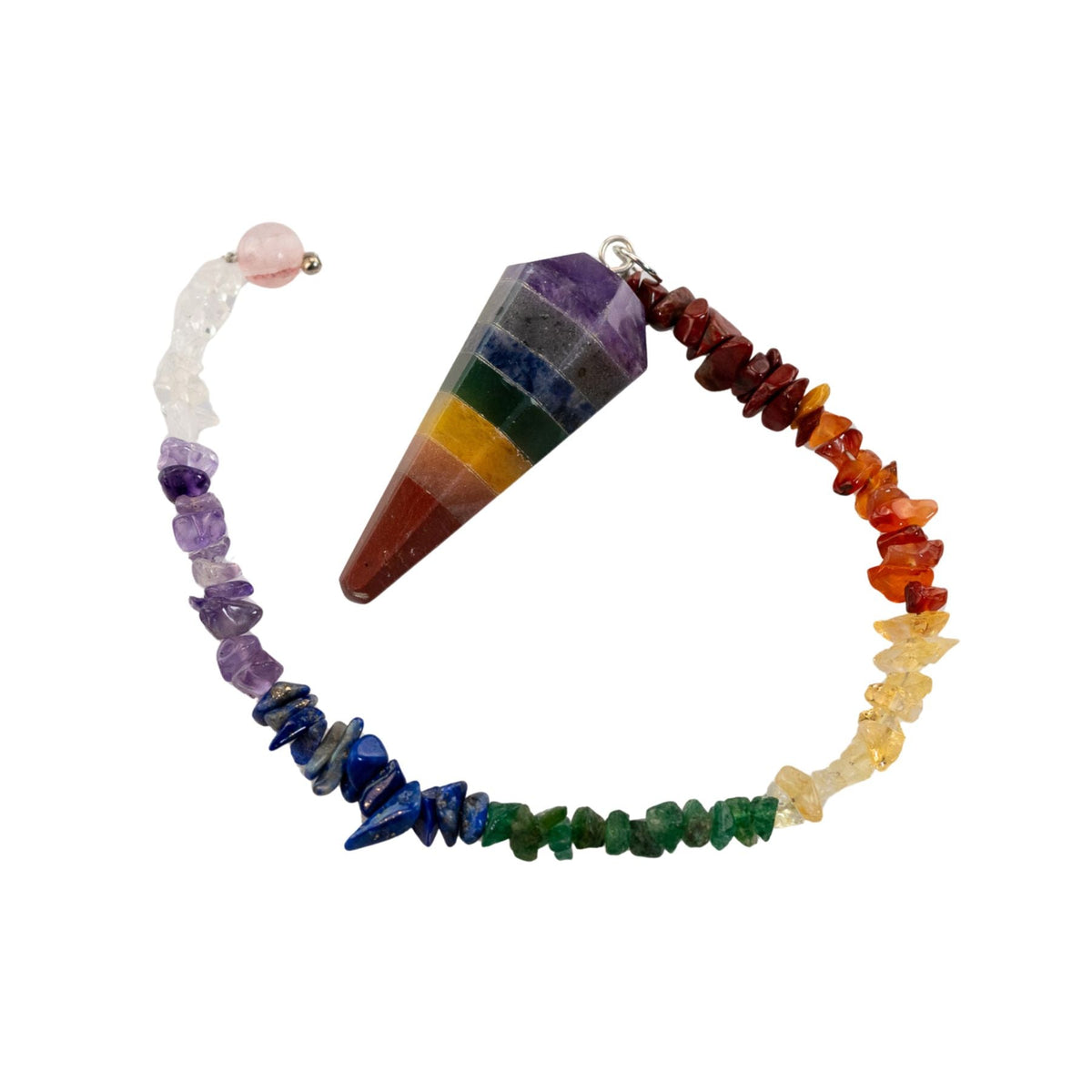 7 Chakra Faceted Pendulum with 7 Chakra Chip Chain