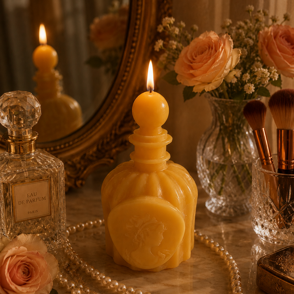 Vintage Inspired Perfume Bottle Beeswax Candle
