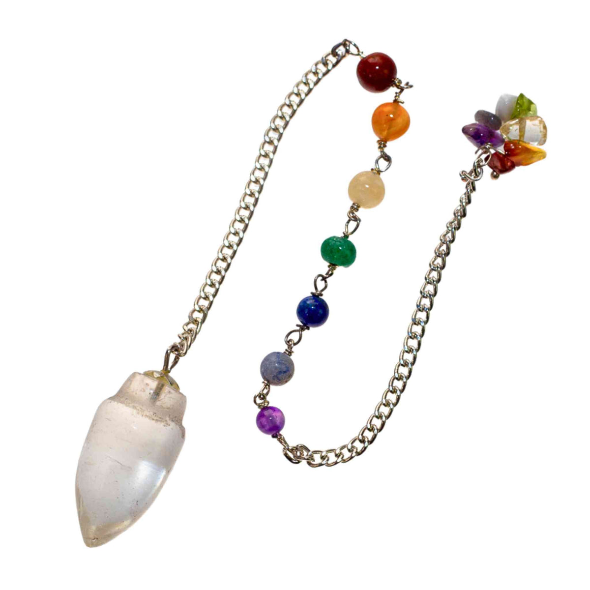 Clear Quartz Cone Pendulum with 7 Chakra Stones