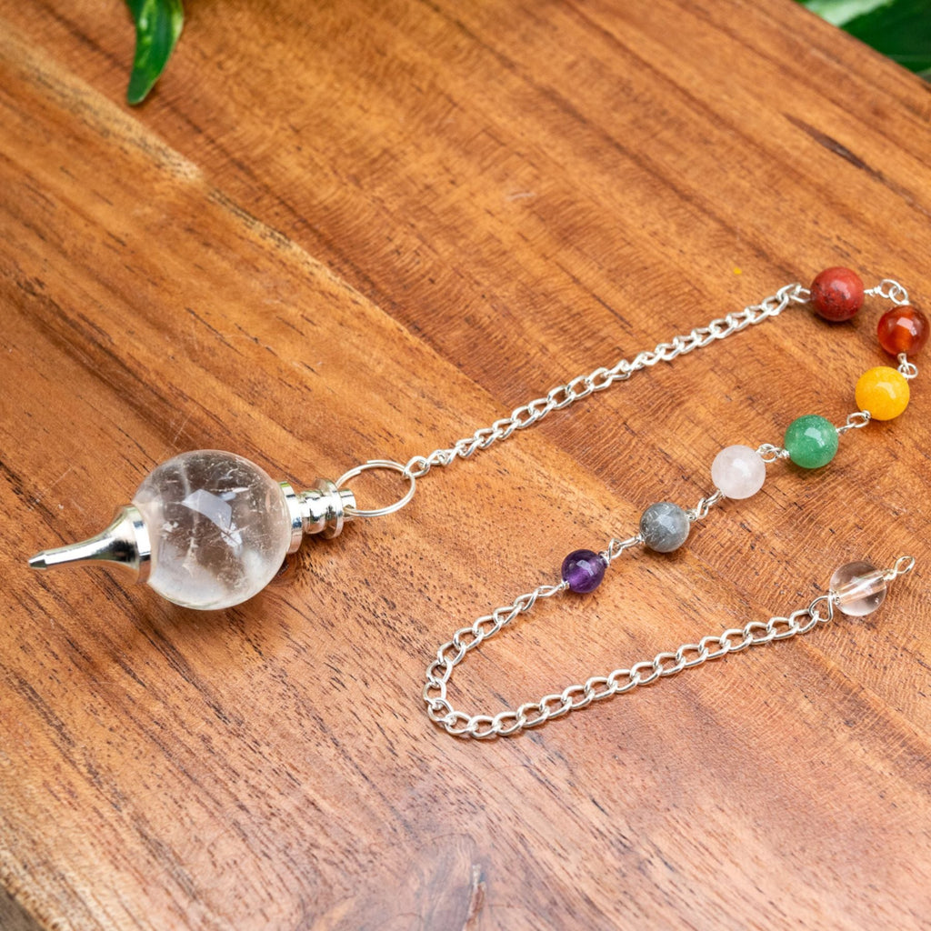 Clear Quartz Sephoroton Pendulum with 7 Chakra Stones