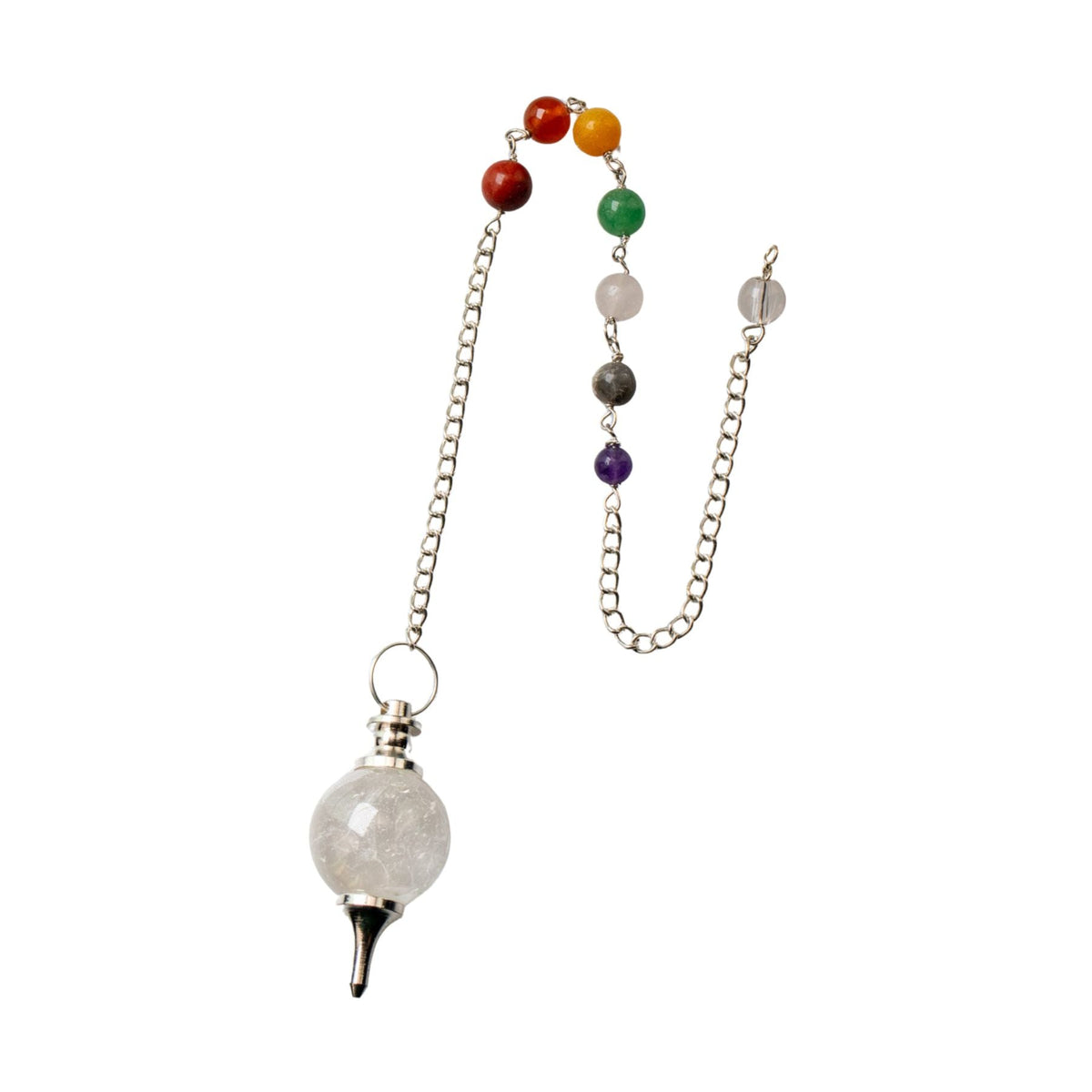 Clear Quartz Sephoroton Pendulum with 7 Chakra Stones