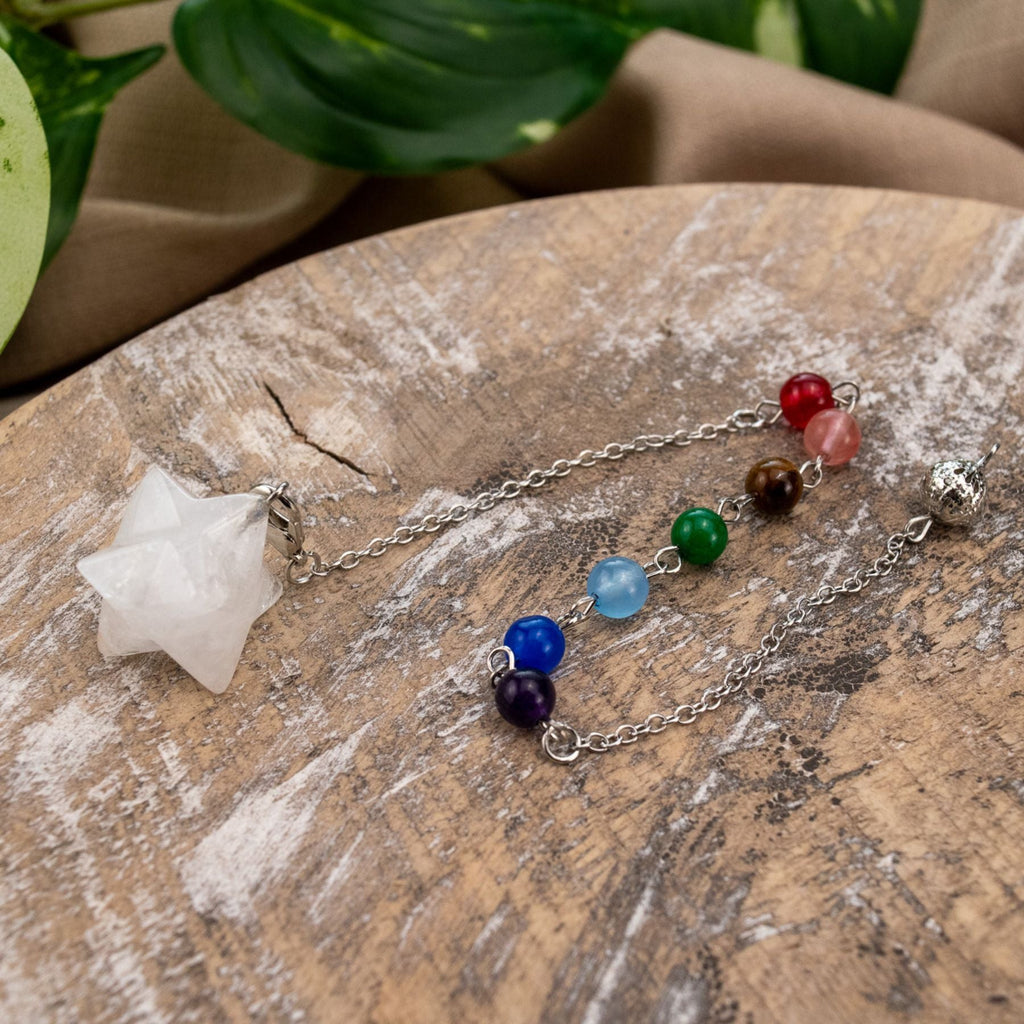 Crystal Merkaba Pendulum with Chakra Stones