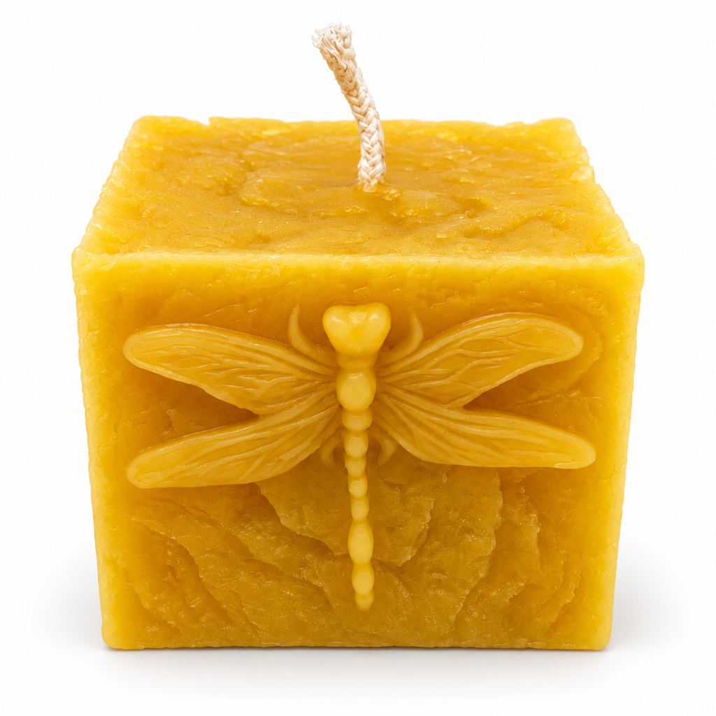 Square Dragonfly Beeswax Pillar Candle