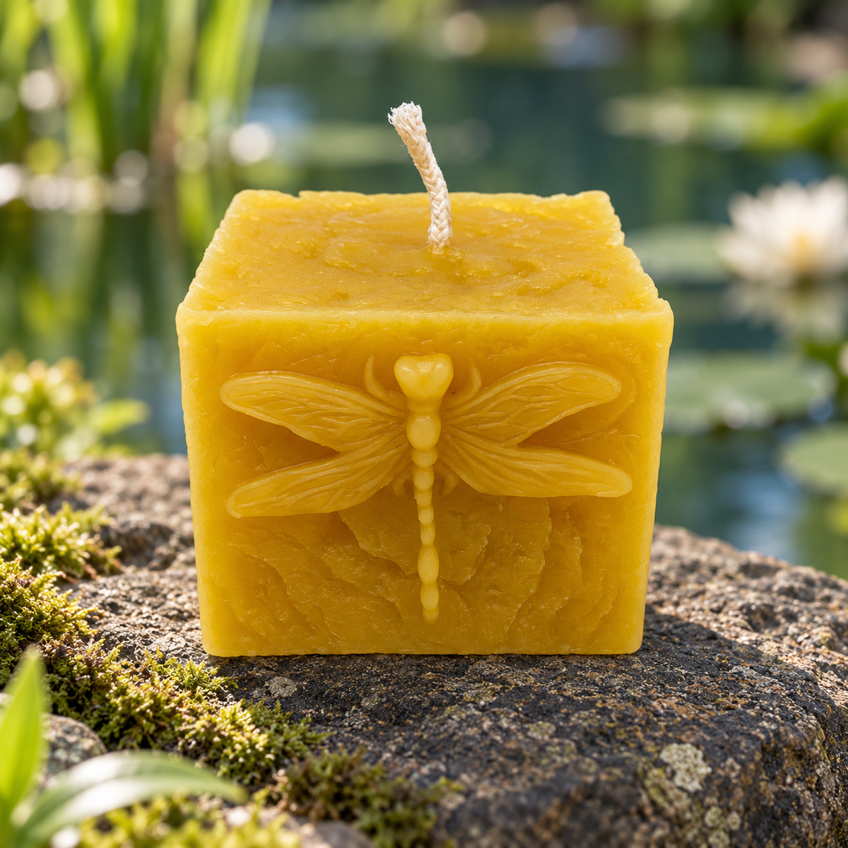 Square Dragonfly Beeswax Pillar Candle