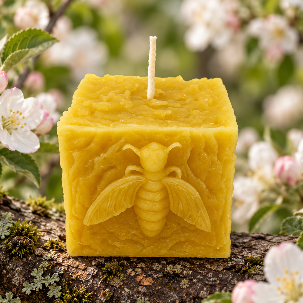 Square Bee Beeswax Pillar Candle