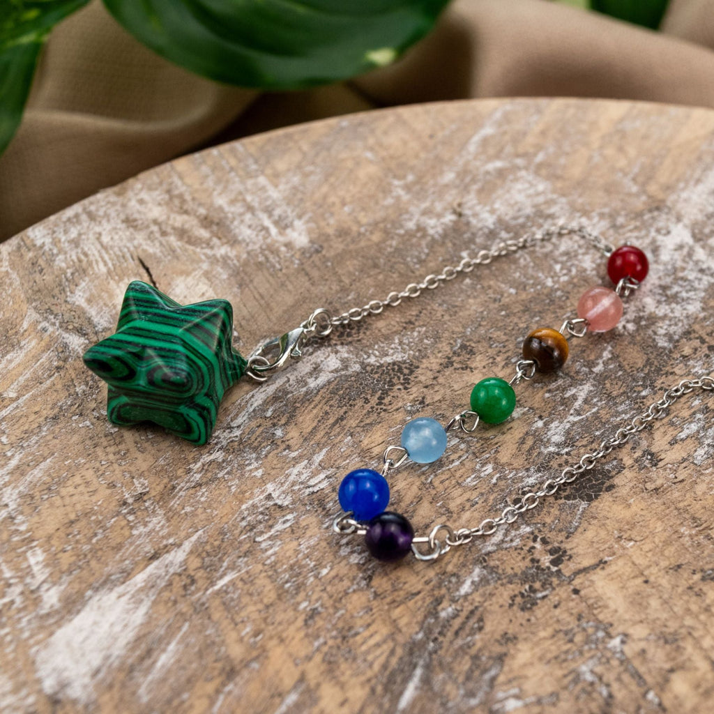 Crystal Merkaba Pendulum with Chakra Stones