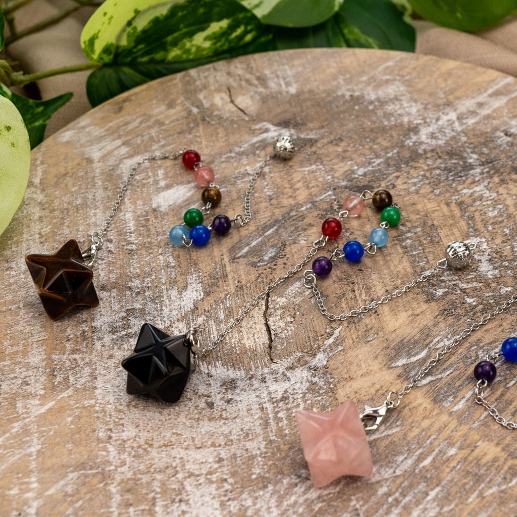 Crystal Merkaba Pendulum with Chakra Stones